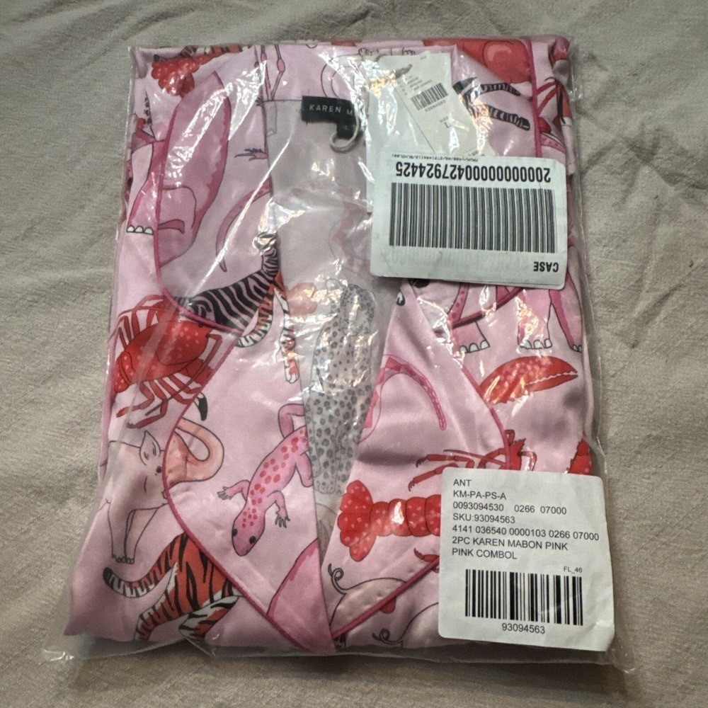 Anthropologie Karen Mabon Animal Pink Pajamas Set Size Large Top & Bottom - Picture 7 of 8